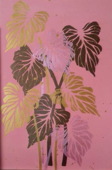 Pintura titulada "Интерьер листья" por Elena Gerasimenko, Obra de arte original, Acrílico Montado en Panel de madera