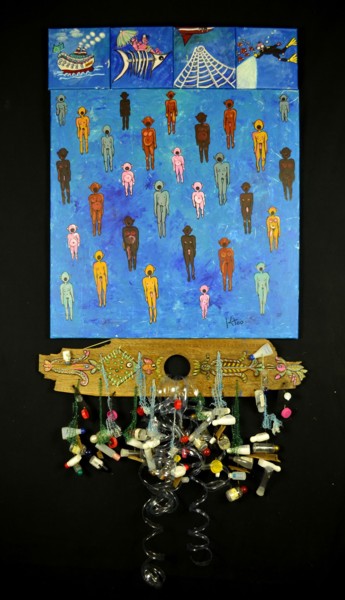 Pittura intitolato "Plastik versus Migr…" da Kitoo Calaudi, Opera d'arte originale, Acrilico Montato su Telaio per barella i…