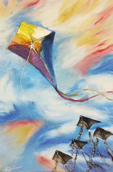 Peinture intitulée ""Воздушный змей"" par Kira Vishnevskya, Œuvre d'art originale, Huile
