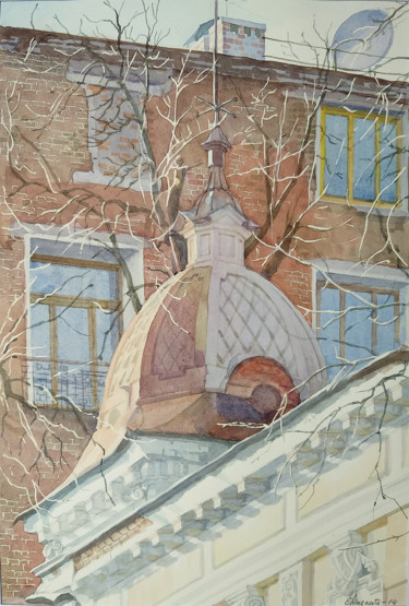 Peinture intitulée ""Купол дома Сурукчи"" par Elena Kizaeva, Œuvre d'art originale, Aquarelle