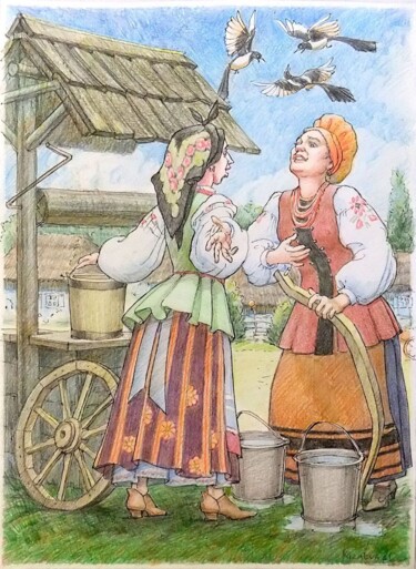 Disegno intitolato ""Галактичнi мандри"1" da Elena Kizaeva, Opera d'arte originale, Matite colorate