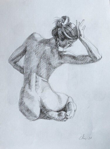 Drawing titled ""Модель 1"" by Elena Kizaeva, Original Artwork, Pencil