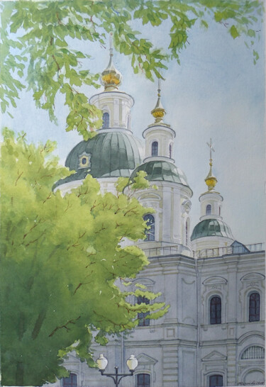 Painting titled ""Успенский собор. М…" by Elena Kizaeva, Original Artwork, Watercolor
