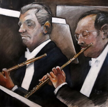 Painting titled "Flutes" by Kizou Dumas, Original Artwork, Oil Mounted on Wood Panel