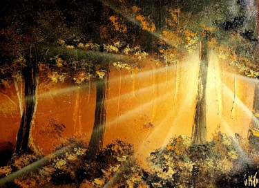 Painting titled "Réveil en forêt" by Keja Creation, Original Artwork, Spray paint