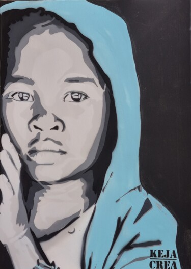 Painting titled "L'Enfant Seul" by Keja Creation, Original Artwork, Spray paint Mounted on Wood Stretcher frame