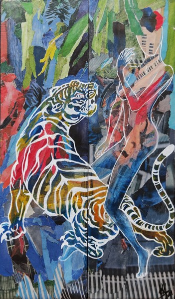 Collages titulada ""Enfourchez le tigr…" por Karine Krynicki, Obra de arte original, Collages