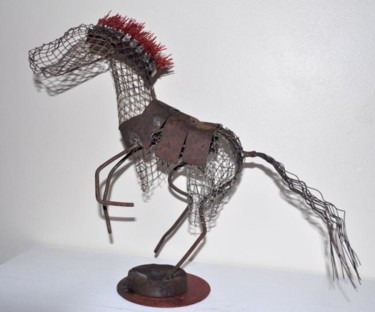 Sculpture intitulée "Crazy Horse" par Karine Krynicki, Œuvre d'art originale, Métaux