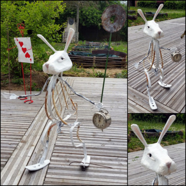 Sculpture intitulée "Le lapin blanc" par Karine Krynicki, Œuvre d'art originale