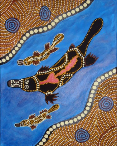 Painting titled "Platypus and Two Ba…" by Klang Und Farbtraumwelten, Original Artwork, Acrylic