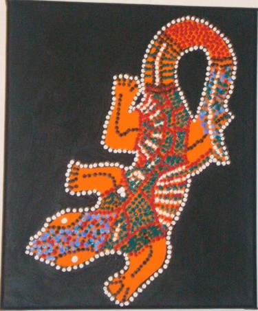 Malerei mit dem Titel "Goanna Orange" von Klang Und Farbtraumwelten, Original-Kunstwerk, Acryl