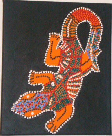 Painting titled "Goanna Orange" by Klang Und Farbtraumwelten, Original Artwork, Acrylic