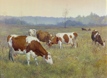 Peinture intitulée "Коровы." par Iurii Klapoukh, Œuvre d'art originale, Huile