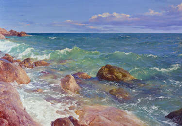 Pintura intitulada "Море в апреле." por Iurii Klapoukh, Obras de arte originais, Óleo