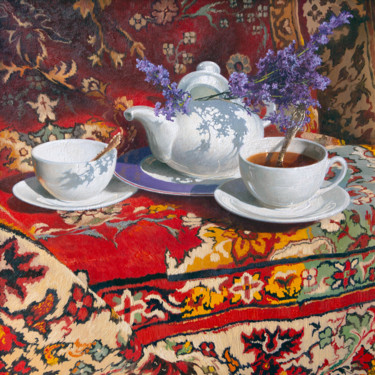 Peinture intitulée "Чай с лавандой." par Iurii Klapoukh, Œuvre d'art originale, Huile