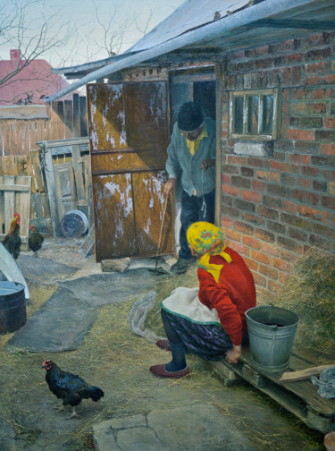 「Дела житейские.」というタイトルの絵画 Юрий Клапоухによって, オリジナルのアートワーク, オイル