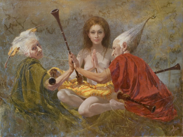 Painting titled "Волынка." by Iurii Klapoukh, Original Artwork, Oil