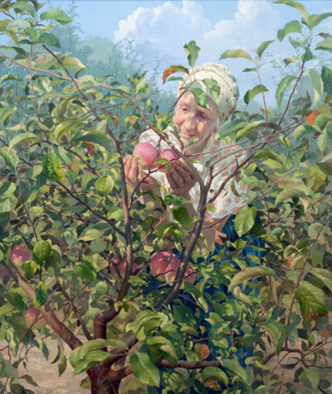 Painting titled "Молодильные яблочки." by Iurii Klapoukh, Original Artwork, Oil