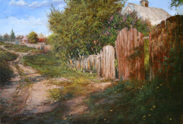 Картина под названием "Деревенская улица." - Юрий Клапоух, Подлинное произведение искусства, Масло