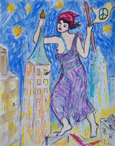 Drawing titled "Liberty in NYC" by Kevin Larmee, Original Artwork