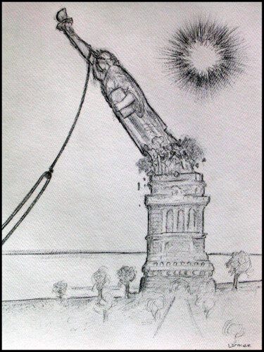 Drawing titled "Liberty" by Kevin Larmee, Original Artwork, Ballpoint pen