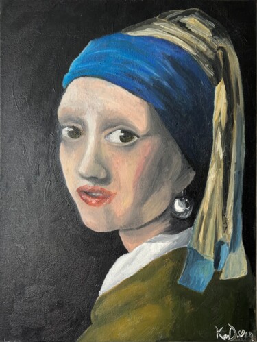 Peinture intitulée "Dziewczyna z perła" par Klaudia Dudek, Œuvre d'art originale, Huile Monté sur Châssis en bois