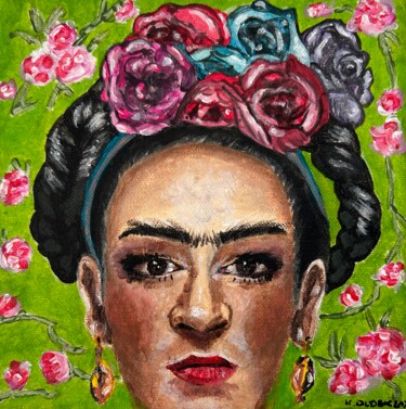 Malarstwo zatytułowany „Z wiankiem kwiatów” autorstwa Klaudia Dudek, Oryginalna praca, Akryl Zamontowany na Drewniana rama n…
