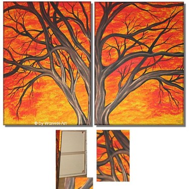 Malerei mit dem Titel "Herbstbaum ~ 2 pain…" von Klaudia Warwel, Original-Kunstwerk, Öl