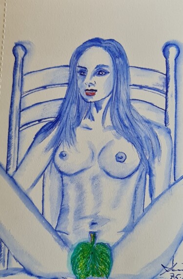 Drawing titled "Eva auf dem Stuhl" by Klaus D Schuck, Original Artwork, Ink