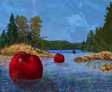 Digitale Kunst mit dem Titel "cherry lake" von Klaus Grumbach, Original-Kunstwerk, Digitale Malerei Auf Keilrahmen aus Holz…