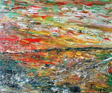 Malerei mit dem Titel "Abend am See" von Klaus Professor Stoppel, Original-Kunstwerk, Öl