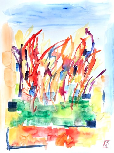 Schilderij getiteld "Gartenzeit IV" door Klaus Stieghorst (KS), Origineel Kunstwerk, Aquarel