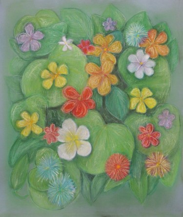 Tekening getiteld "Flowers in the green" door Klazien De Vries, Origineel Kunstwerk