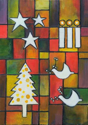Peinture intitulée "Kerst" par Klazien De Vries, Œuvre d'art originale, Huile
