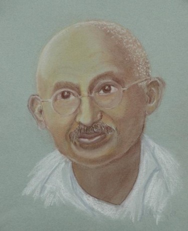 Schilderij getiteld "Gandhi" door Klazien De Vries, Origineel Kunstwerk