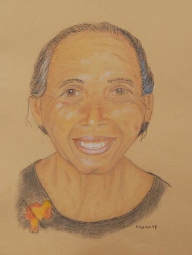 Malerei mit dem Titel "Old Lady from Bali" von Klazien De Vries, Original-Kunstwerk