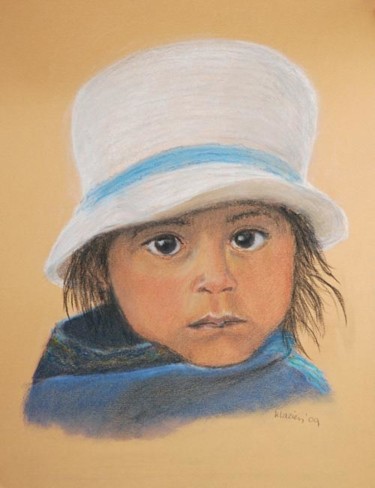 Dessin intitulée "Little girl from Bo…" par Klazien De Vries, Œuvre d'art originale