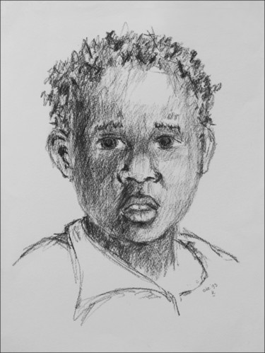 Drawing titled "African Child" by Klazien De Vries, Original Artwork