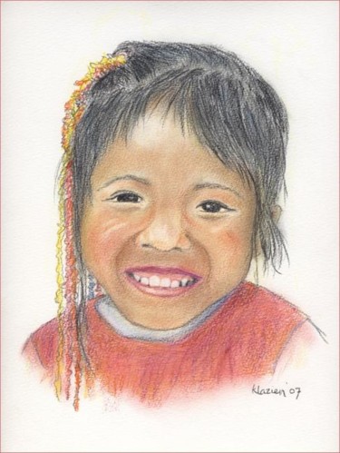 Dibujo titulada "Young Girl from the…" por Klazien De Vries, Obra de arte original