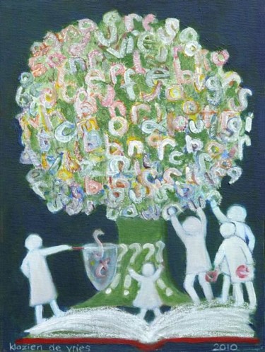 Painting titled "Letter Tree" by Klazien De Vries, Original Artwork