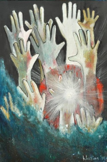 Schilderij getiteld "Hand of Hope" door Klazien De Vries, Origineel Kunstwerk