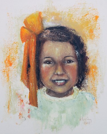 Desenho intitulada "The Orange Ribbon" por Klazien De Vries, Obras de arte originais
