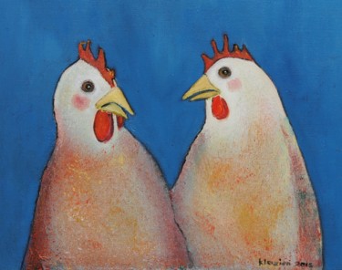 Schilderij getiteld "Gossiping Girls" door Klazien De Vries, Origineel Kunstwerk