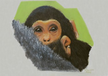 Dessin intitulée "Young chimpanzee" par Klazien De Vries, Œuvre d'art originale
