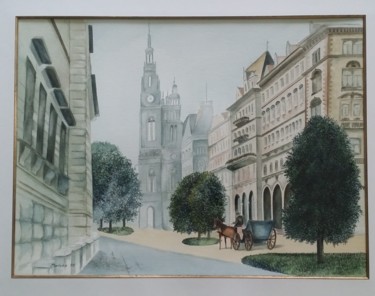 Malerei mit dem Titel "Wiener Rathaus" von Kurt Patzke, Original-Kunstwerk, Aquarell