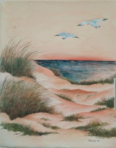 Malerei mit dem Titel "Möwen" von Kurt Patzke, Original-Kunstwerk, Aquarell