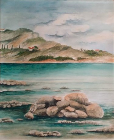 Malerei mit dem Titel "Küste Siziliens" von Kurt Patzke, Original-Kunstwerk, Aquarell