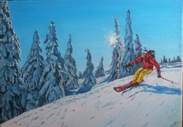 Картина под названием ""Лыжник"" - Алексей Коробов, Подлинное произведение искусства, Масло