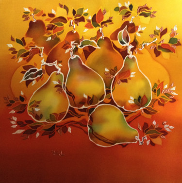 「"Yellow pears "」というタイトルのテキスタイルアート Lidia Cravcencoによって, オリジナルのアートワーク, ファブリック