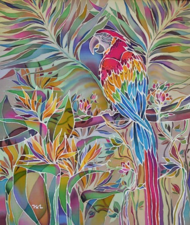 Текстильное искусство под названием "The Painting "Parro…" - Lidia Cravcenco, Подлинное произведение искусства, Ткань